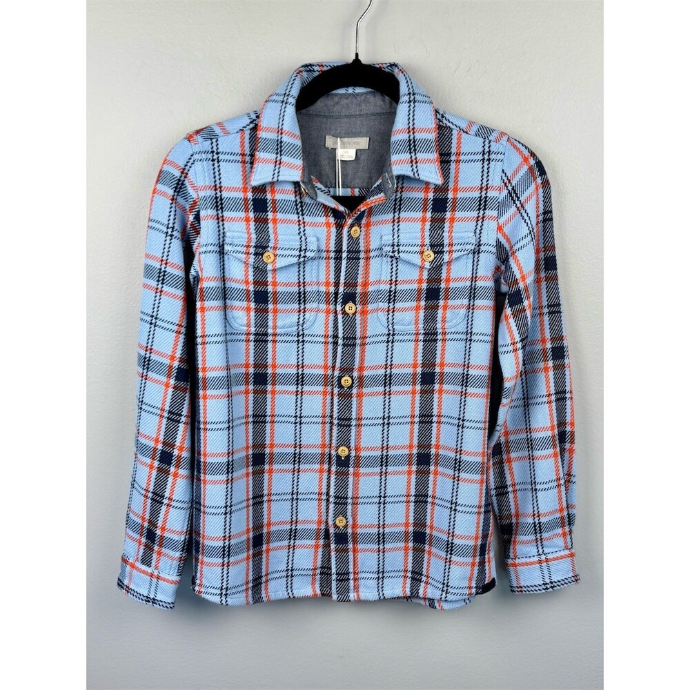 Outerknown Kid's Blanket Shirt Jacket Blue Orange Plaid Button-Up Flannel